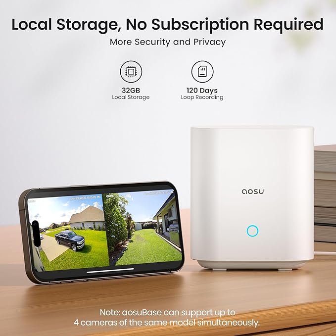 aosu Security Cameras Wireless Outdoor Home System, True 2K HD Night Vision, No Subscription Required, Long Battery Life, 166° Wide View, Spotlight & Siren Alarm, Motion Alert, Support 2.4 & 5GHz WiFi