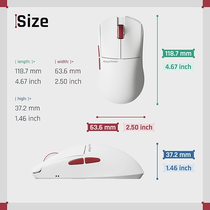 Keychron G4 8K Wireless Mouse Ultra Lightweight, 30K DPI PixArt 3950 Optical Sensor, 2.4G/Bluetooth Up to 130 Hours Battery Life, Ergonomic Design with Customizable Buttons for PC/Mac/Windows - White