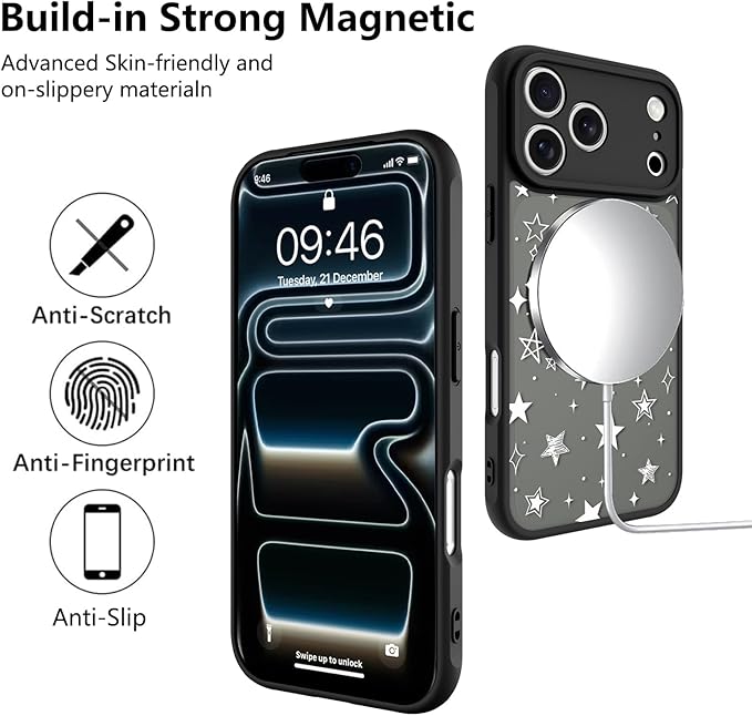 KANGHAR Case Compatible with iPhone 17 Pro Max Stars Pattern [Compatible with Magsafe] Cute Protective Magnetic Case for Girls Women Men White