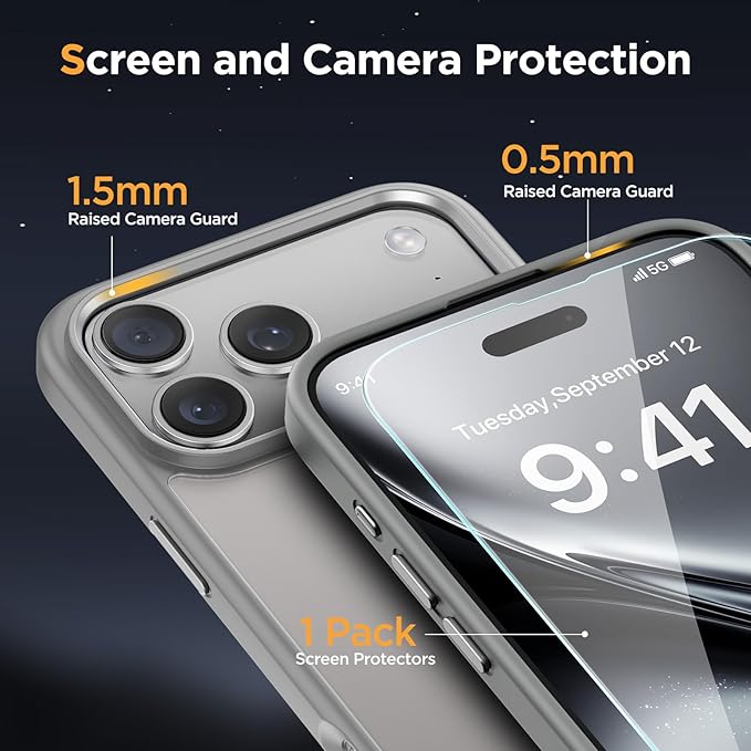 Miracase Magnetic for iPhone 17 Pro Max Case with Screen Protector [Compatible with MagSafe] Slim Thin Phone Case Military-Grade Protected for 17 ProMax Cover Bumper 6.9", Grey