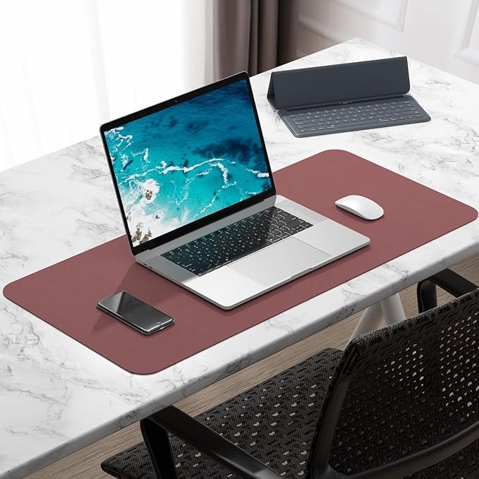 Hsurbtra Desk Pad, 30" x 14" PU Leather Desk Mat, XL Extended Mouse Pad, Waterproof Desktop Blotter Protector, Non-Slip Ultra Thin Large Laptop Keyboard Writing Mat for Office Home, Brick Red