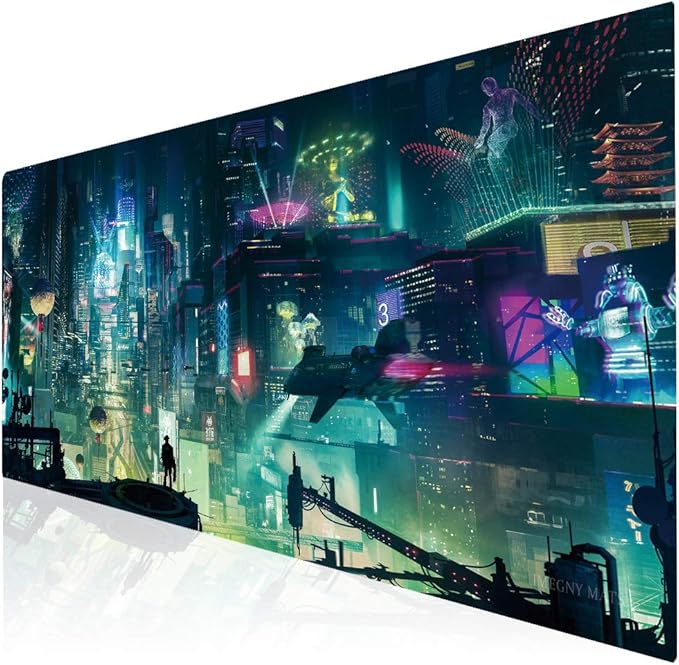 Extended Gaming Mouse Pad, Portable Mat for Keyboard & Mouse with Stitched Edges + Non-Slip Rubber Base （90x40 Green city005）