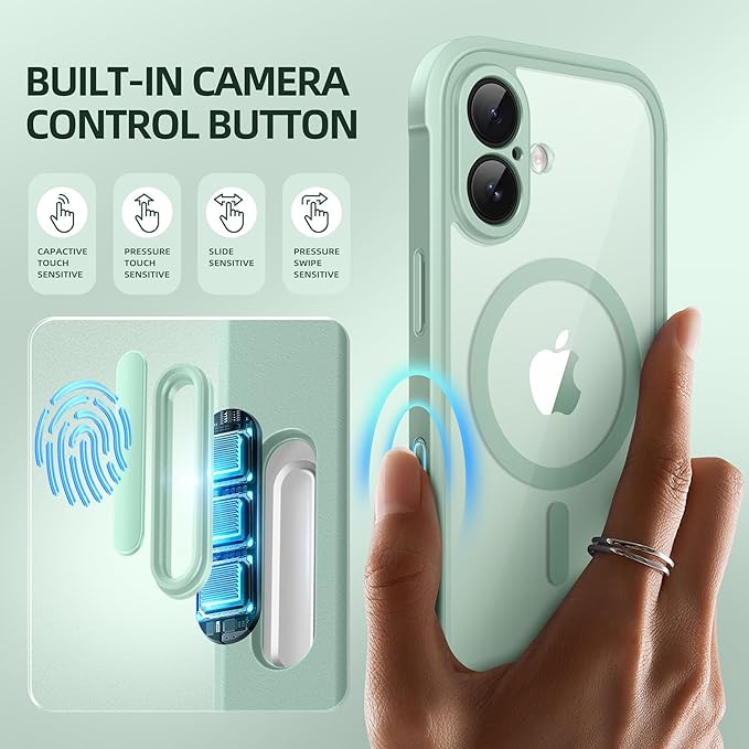 BERFY for iPhone 17 Case, Compatible with MagSafe, Built-in Glass Screen Protector, Camera Protection, Shockproof Full Body Phone case 6.3", Clear Green