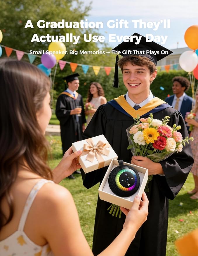Shower Speaker Bluetooth Waterproof Portable: 360° Surround Sound, IPX7 Suction Cup Removable with Vacuum Exhaust Knob, RGB Lights, Beach/Pool/Camping/Kayak Essentials, Gifts for Mom Teens-Black