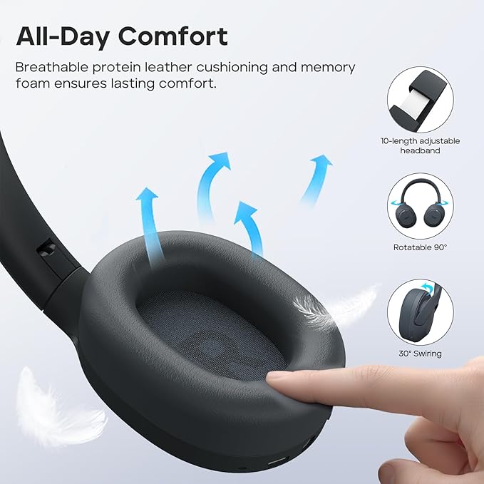 Tribit Wireless Over-Ear Headphones QuietPlus 81, Hybrid Active Noise Cancelling, Bluetooth 6.0 Headset, 110H Playtime, 6 Custom EQ via App, Deep Bass, Foldable, Comfortable, Lightweight for Travel