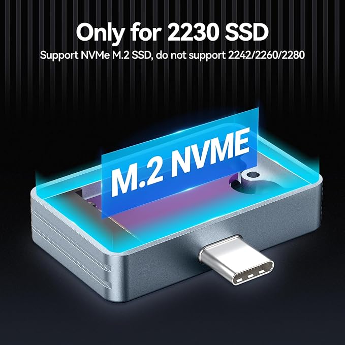 JEYI 2230 M.2 NVME SSD Enclosure, USB C 10Gbps External Housing Adapter Case, Tool-Free Installation, Compatible with Windows/macOS/Linux