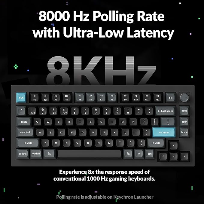 Keychron Q1 Ultra 8K 75% Wireless Mechanical Keyboard, Aluminum Hot-Swappable RGB, Banana Switch, 82 Keys, 600h Battery Life, 2.4GHz/Bluetooth/Wired, ZMK Programmable, Mac Windows Linux – Black