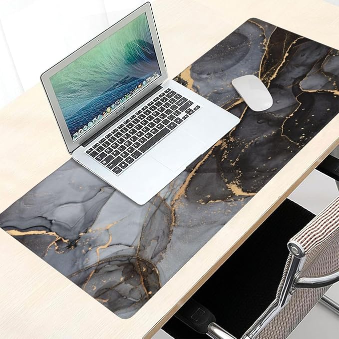 Marble Mouse Pads XXL Extended Mousepad with Stitched Edges Grey and Black Marbling Non-Slip Rubber Base Computer Keyboard Pad Desk Mat for Home Office Desk Decor, 35.4" X 15.7"