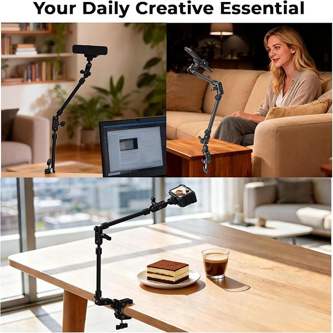 SmallRig 26" Magic Arm with Super Clamp, Overhead Phone Mount, Flexible Desk Camera Mount with 1/4" Screw and Cable Clip, Max Load 2.2lb, for iPhone, Action Camera, Video Light, Webcam, Mic - 5625