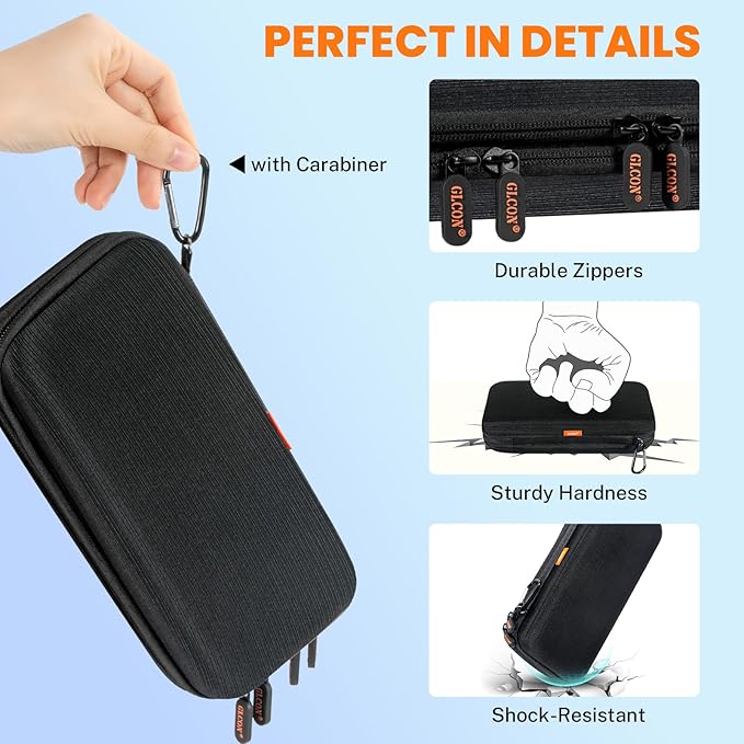 Double-Layer Hard Shell Carrying Case - Electronics Organizer Travel Case with Multiple Pocket - Portable Tech Accessories Zipper Pouch Bag for Cord, Cable, Charger, Phone, Power Bank, USB, SD Card