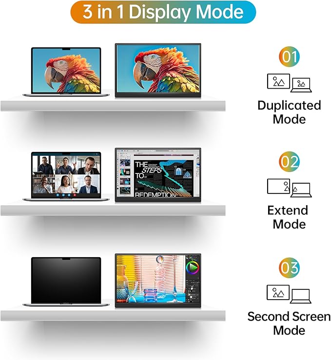 Portable Monitor 16.0inch FHD 1920 * 1200P USB C HDMI Ultra-Slim IPS Travel Display & Speakers, HDR Plug&Play, External Monitor for Laptop PC, Phone,Mac