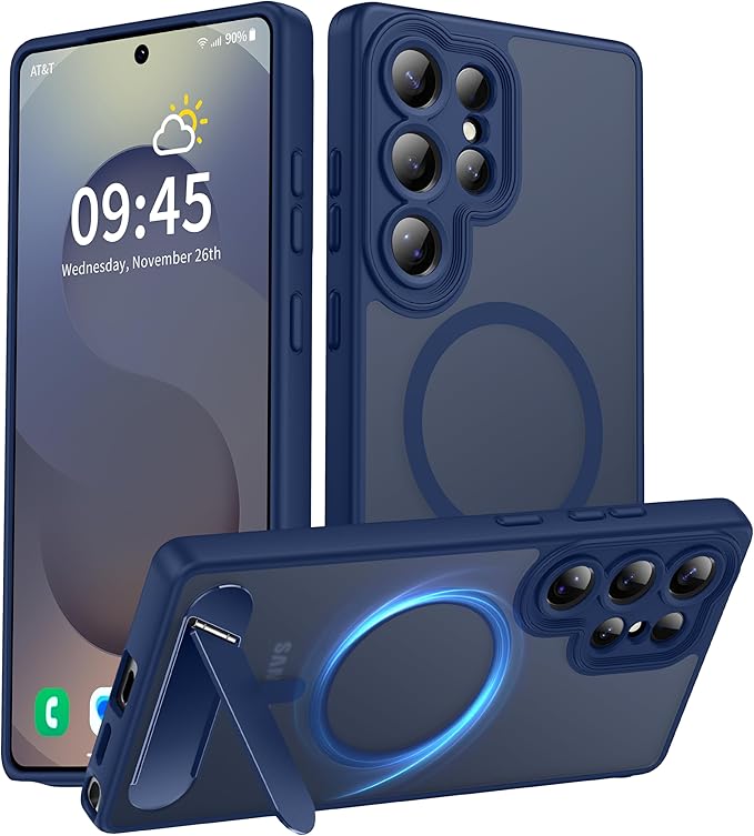 Magnetic for Samsung Galaxy S25 Ultra Case, [Compatible with MagSafe][Full Camera Protection][Built-in Invisible Kickstand] Translucent Matte Phone Case for S25 Ultra 6.9" - Blue