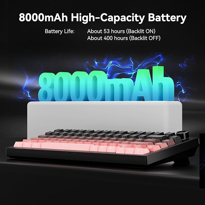 Gurjot Wireless Mechanical Keyboard,75% Hot Swappable Keyboard with Knob,8000mAH Battery RGB Backlit,Side Printed PBT Keycaps,2.4GHz/USB-C/BT5.0 Mechanical Gaming Keyboards, Black&Pink