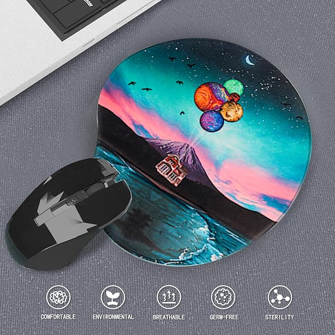 Ergonomic Mouse Pad with Wrist Support,Cute Mouse Pads with Wrist Rest with Computers Laptop,Mouse Wrist pad for Home Office Gaming,Pain Relief with Non-Slip PU Base (Floating House)