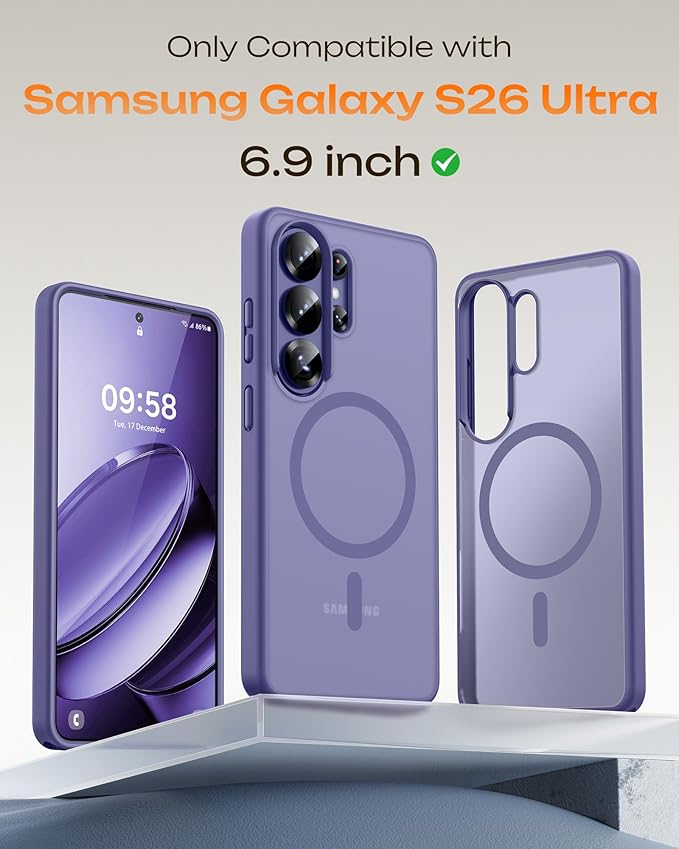 TOCOL for Samsung Galaxy S26 Ultra Case, Built-in Magnetic Ring, Drop Protection, Slim Translucent Matte Phone Case for Galaxy S26 Ultra 6.9 inch (Lavender Gray)