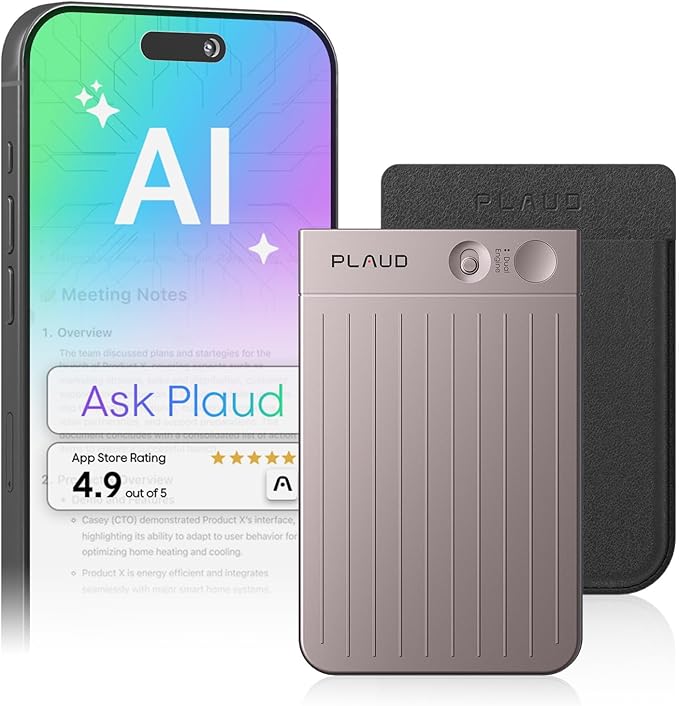 Plaud Note AI Voice Recorder, Note Taker w/Case, App Control, Transcribe & Summarize with AI, Support 112 Languages, for Meetings, Calls, Lectures, Professionals, Teams, Starlight, Non-Pro Version