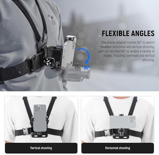 NEEWER Mobile Phone Chest Mount Head Strap Mount, Quick Release POV Vlog Accessory Kit for Video Recording, Compatible with iPhone GoPro Hero Insta360 DJI AKASO Action Camera, GP-74