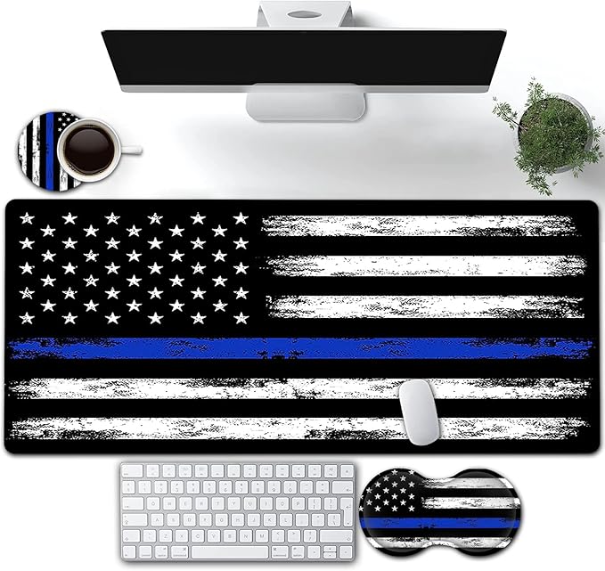Large Gaming Mouse Pad, Extended Waterproof Desk Pad Protector (31.5" x 11.8") Ergonomics Memory Foam Mouse Wrist Rest Support, for Home Office Laptop Easy Typing, Camo American Flag Black Mouse Mat