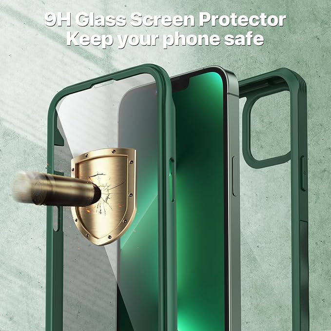 CENHUFO for iPhone 13 Pro Case, Privacy Phone Cover with Built-in Anti Peep Tempered Glass Privacy Screen Protector and Camera Protective, Full Body Shockproof Anti Spy Clear Double Bumper - Green