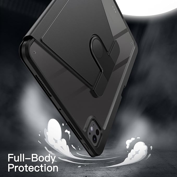 JETech Rotating Case ONLY for iPad Pro 11-Inch M5/M4 2025/2024 (6th/5th Generation) with Pencil Holder, 360 Degree Rotation Protective Stand Cover Clear Back, Auto Wake/Sleep (Black)