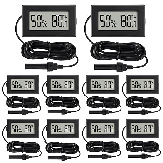 10Pcs Mini Digital Thermometer Hygrometer Gauge with Probe Sensor LCD Display Meter Indoor Temperature Humidity Fahrenheit Meter for Incubator Plant Tank Garden ℉