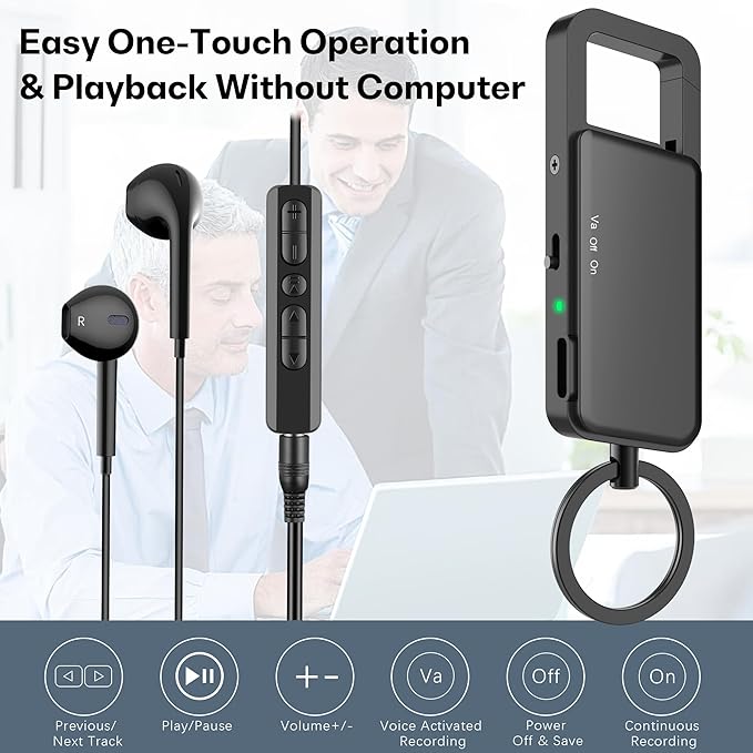 64GB Keychain Digital Voice Recorder with Playback – Mini USB-C Audio Recorder, 25-Hour Battery, Voice Activated, Noise Reduction, WAV Format, for Lectures, Meetings, Interviews, Notes