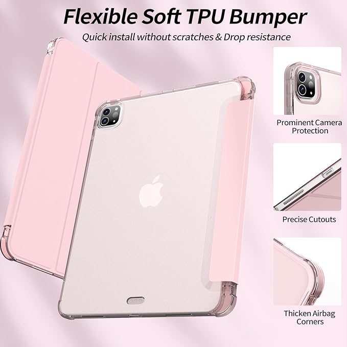 Kenke New iPad Pro 11 Inch Case 4th/3rd/2nd/1st Generation 2022/2021/2020/2018 with Built-in Left Side Pencil Holder, Hard Frosted Back Cover & Colored Edge (Pink)