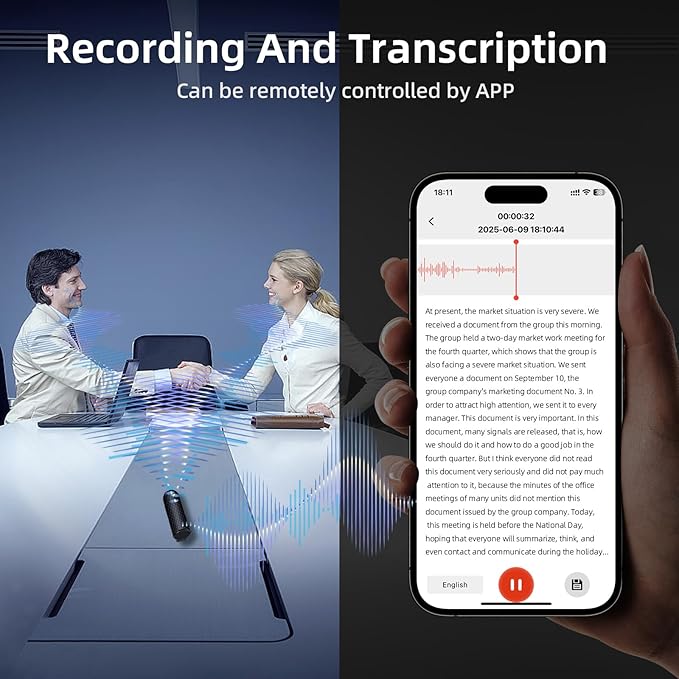 128G Magnetic AI Magnetic Voice Recorder with GPT-4.0 Powered Transcription & Translation Recording Device,Audio Recorder with App Editing & File Management,400 Free Minutes of AI Transcription/Month