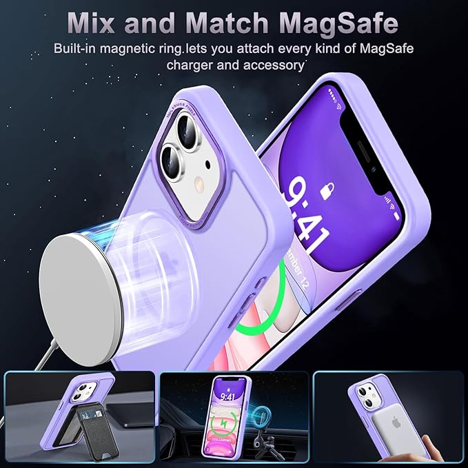 Newfuture Designed for iPhone 11 Case with Strong Magnetic [13 FT Military Drop Protection] [Compatible with Magsafe] Slim Translucent Matte Shockproof with Anti-Fingerprint Phone Case, Lilac Purple