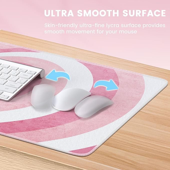 iLeadon Pink Desk Mat, XL Gaming Mouse Pad, Cute Heart Design - Perfect for Work, Gaming, Home. Rubber Base, Stitched Edges