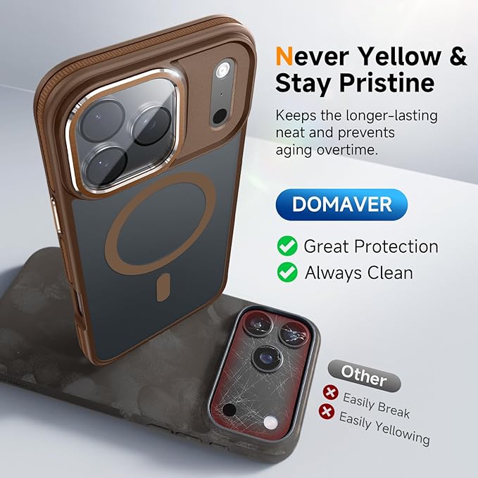 Magnetic 3 in 1 for iPhone 17 Pro Max Case, [Omni-Directional Protection] with 1x Screen Protector + 1x Camera Cover, [Seamless Work with Magsafe] Protective Silm Case for iPhone 17 Pro Max Brown