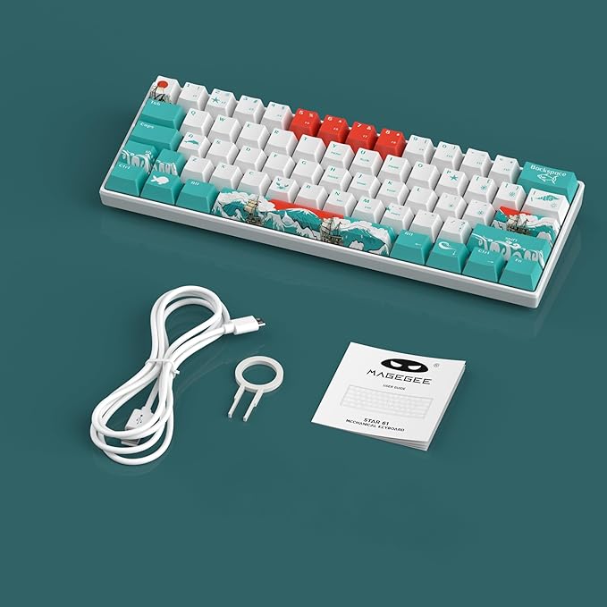 Camiysn 60% Mechanical Gaming Keyboard,Mixed Color Keycaps Gaming Keyboard with Linear Red Switches, Detachable Type-C Cable Mini Keyboard with Blue LED Light for PC/Laptop