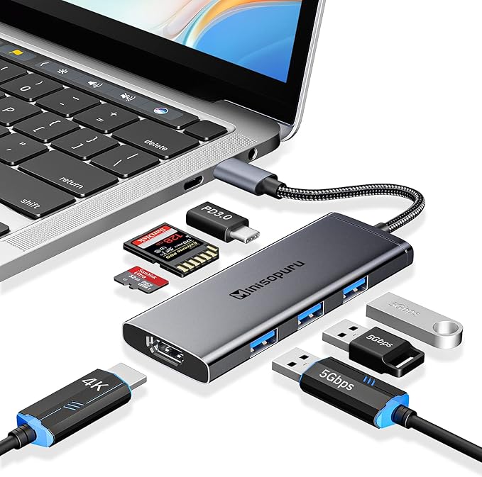 Minisopuru USB C Dock,7 in 1 USB C Hub Multiport Adapter with 4K HDMI,3X USB 3.0,100W Power Delivery,SD/TF Card Reader,USB C Adapter for MacBook Pro,Air,iPad Pro,Dell,XPS,HP,Lenovo and More…