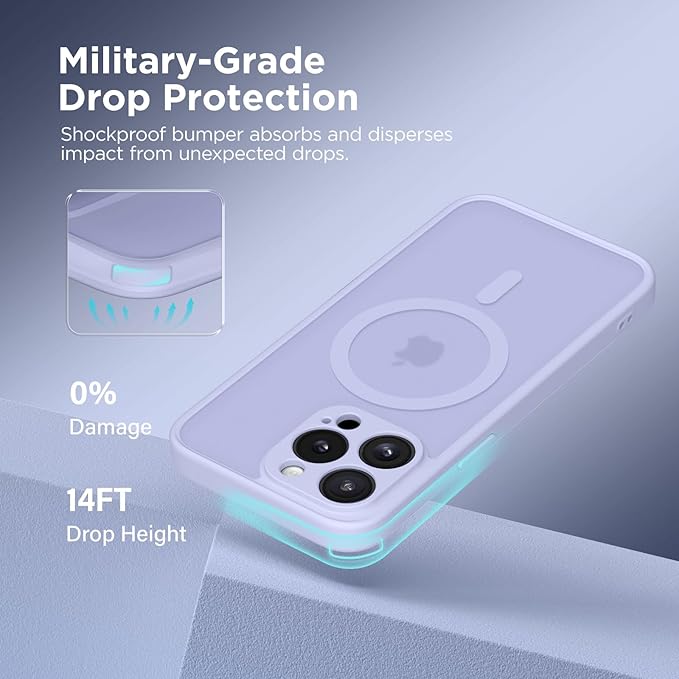 CAPRARO CAPRRO Magnetic for iPhone 13 Pro Max Case, [Compatible with MagSafe] [Full Camera Protection] Shockproof Protective Slim Translucent Matte Phone Case for iPhone 13 Pro Max 6.7'', Lilac
