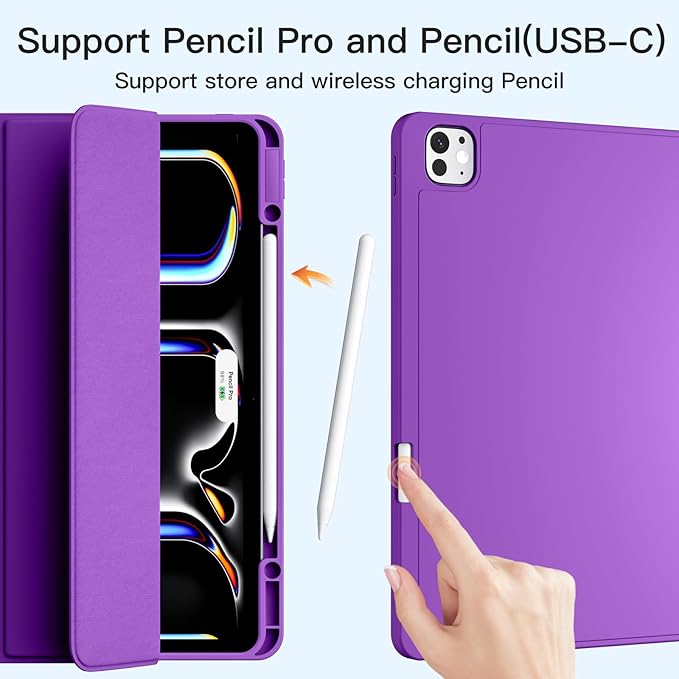 Akkerds Compatible with iPad Pro 13 Inch Case (M5/M4) 2025/2024, for iPad 13 Pro Case with Pencil Holder, Slim Trifold Stand Protective Cover with Soft TPU Back, Auto Wake/Sleep (Darkpurple)