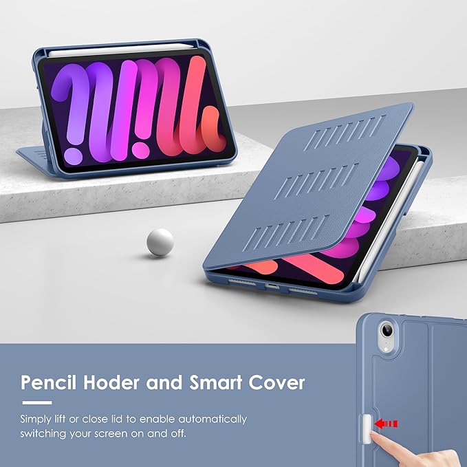 VIKESI Case for iPad mini 7 (A17 Pro) and iPad mini 6,Multiple Angles Magnetic Stand Cover,Shockproof Soft Back,Pencil Holder,and Auto Sleep/Wake,Mist Blue