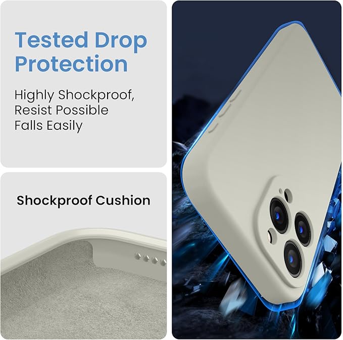 FireNova Designed for iPhone 15 Pro Max Case, Silicone Upgraded [Camera Protection] Phone Case with [2 Screen Protectors], Soft Anti-Scratch Microfiber Lining Inside, 6.7 inch, Stone