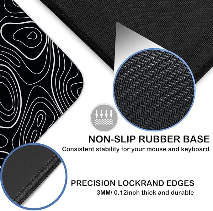 Extra Large Gaming Mouse Pad 31.5"x15.7"｜Topographic Contour-Themed XXL Keyboard Pad, Mouse Mat, Desk Pad, Non-Slip Rubber Base & Stitched Edges - Extended Mousepad for PC/Laptop/Office/Home Decor