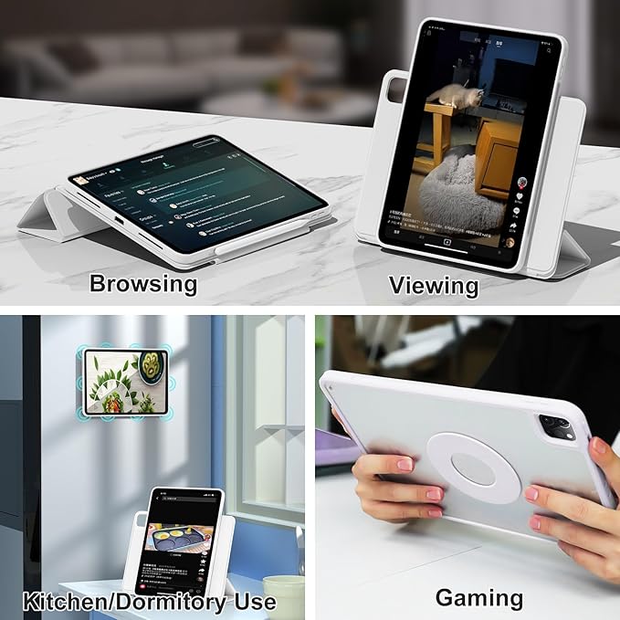 ZENLU iPad Pro 11 inch Case with Removable Magnetic Folio Cover, Premium PU Leather, Multiple Angles Stand, Pencil Slot Charging Support, Full Protective Case for 11" (1/2/3/4 Gen) iPad Pro (White)