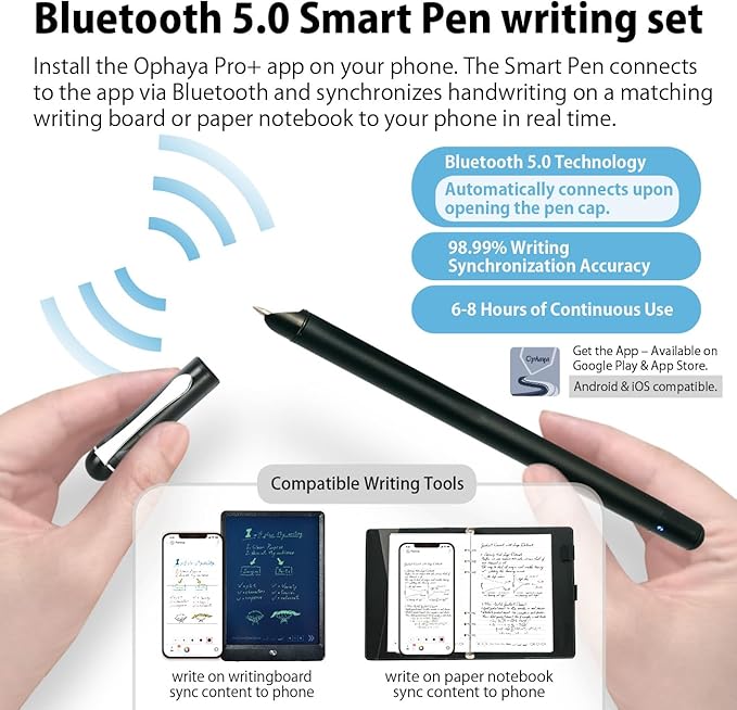 Ophayapen Smart Sync Pen for Note Taking with Notebook and Writing Board,Real-time Sync for Digitizing,Convert to Text,Storing,Sharing Paper Notes via APP on Smartphone/IPAD (Android and iOS)