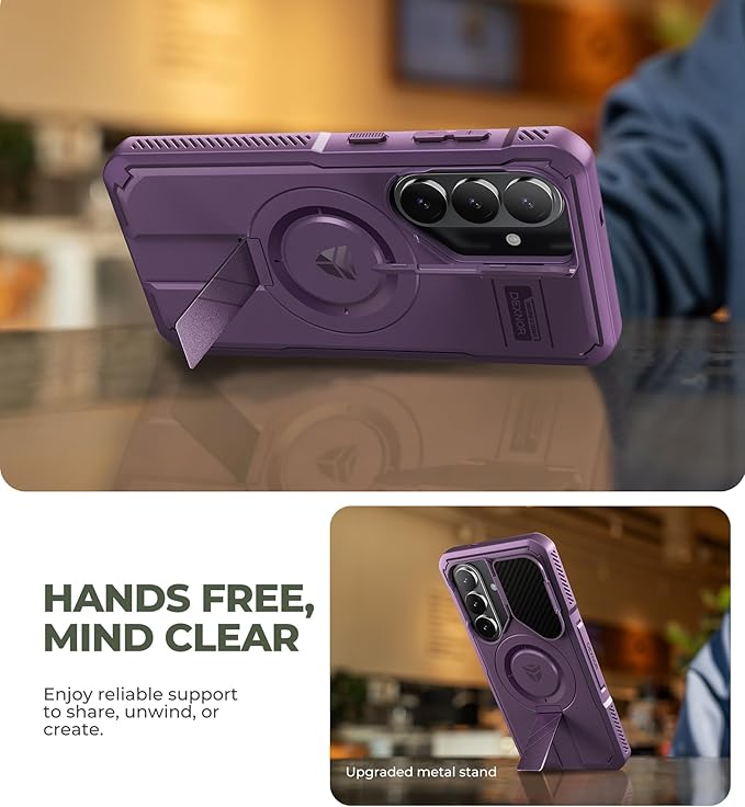Dexnor for Samsung Galaxy S26 Case with Camera Cover & Adjustable Kickstand & Screen Protector, Compatible with MagSafe, Rugged Shockproof Bumper Cases Magnetic Protective Cover(2026),Phantom Purple