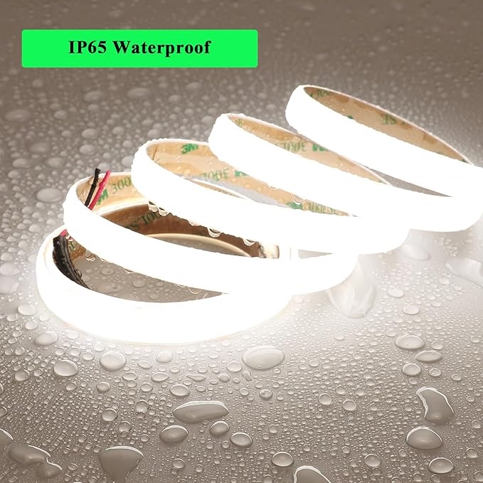 JOYLIT 24V Diffused COB LED Strip Lights Dual Row 16.4FT 560LEDs/M 5000K Daylight White Waterproof, CE UL Professional 640LM/FT Super Bright Dotless Dimmable Adhesive LED Tape 12MM Wide 24W/M CRI 92