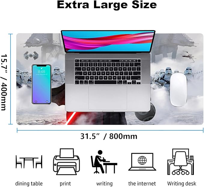 Large Gaming Mouse Pad XXL,Soft Big Extended Mousepad with Non-Slip Rubber Base and Stitched Edges,Smooth Surface Laptop Desk Pad,Computer Keyboard and Mice Combo Pads Mouse Mat,31.5x15.7 inch