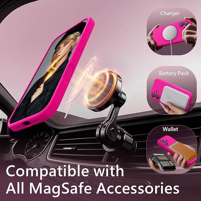 FireNova Magnetic for iPhone 17 Case, Compatible with MagSafe, [Integrated Silicone Camera Control Button] [Camera Protection] Anti-Scratch Microfiber Lining Phone Case, 6.3", Hot Pink