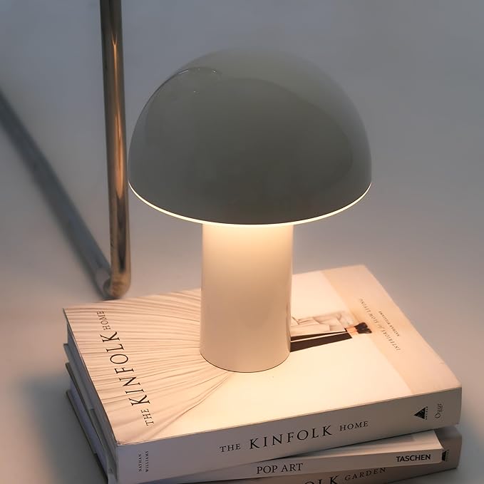 Brightech Celia Table Lamp – 10" Touch-Controlled Mushroom Small Lamp, Cordless & Dimmable LED, Portable Bedside Night Light, Sustainable Mood Light, Recycled Modern Patio Lamp for Home Décor – Cream