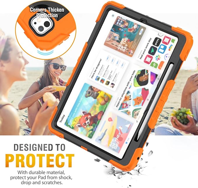 HXCASEAC for iPad Pro 13 Inch Case (M5/M4) 2025/2024, Shockproof Design with Pencil Holder, Protector, Rotating Stand, Hand Strap, Heavy Duty Protective iPad Pro13 Cover A3360 A2925 A2926, Orange