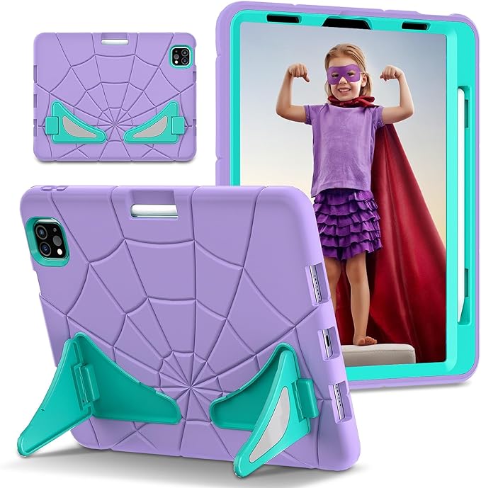 AKABEILA Compatible with Apple iPad Pro 11 inch(2018)/Apple Air 4 10.9(2020)/Air 5 10.9(2022)/Air 6 M2 (2024)/Air 7 M3 (2025) Tablet Case，Cover with Kickstand for Kids Children Boys Purple Mint Green