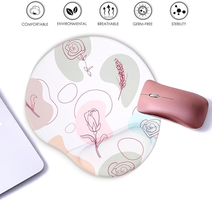 Ergonomic Mouse Pad with Wrist Support,Cute Floral Pattern Mouse Pads with Wrist Rest,Comfortable Mouse Pad for Home Office Gaming Work Computers Laptop with Non-Slip PU Base (Rose Fantasy)