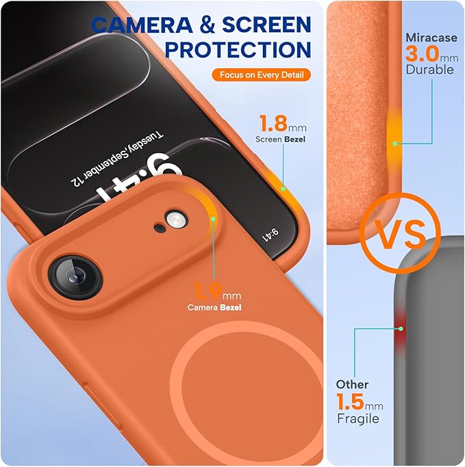 Miracase Magnetic for iPhone Air Case, Compatible with MagSafe, Integrated Silicone Camera Control Cover,Shockproof Drop Protection Phone Case for 17 Air,Orange