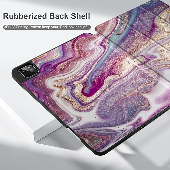 DONGKE Case for 2022/2021/2020/2018 iPad Pro 11 inch Gen 4/3/2/1 - Slim Protective Case - Built in Pencil Holder Support Charging - Trifold Stand & Sleep/Wake Cover- Pink Marble